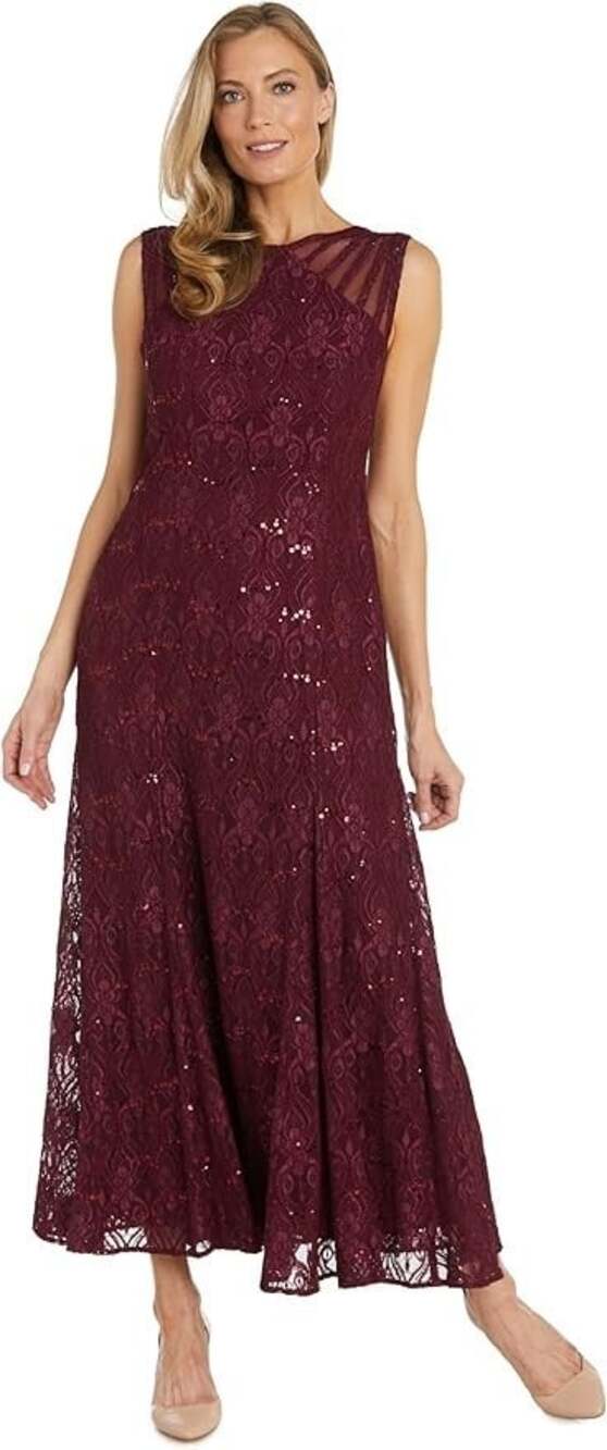 R&M Richards Women's Size 10P Petite Merlot Starlit Siren Sequin Formal Gown NWT